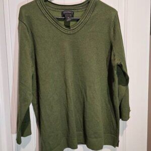 Investments V Neck Sweater 3/4 Sleeve Army Green XL